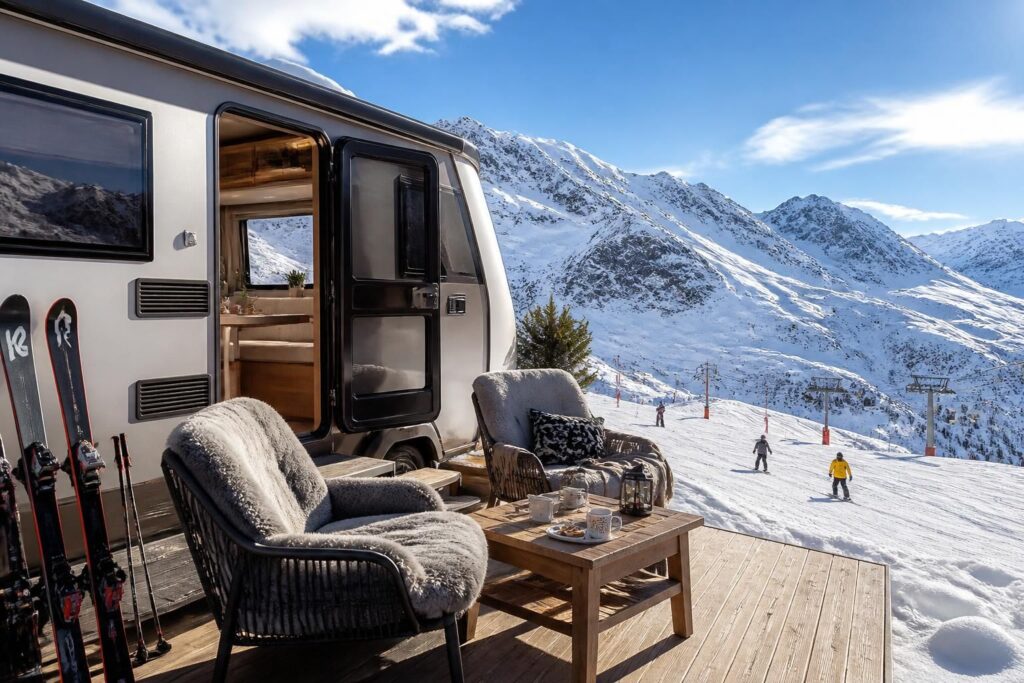 découvrez le confort exceptionnel d'un caravaneige au pied des pistes pour des vacances de montagne inoubliables, alliant nature, détente et accès facile aux sports d'hiver.