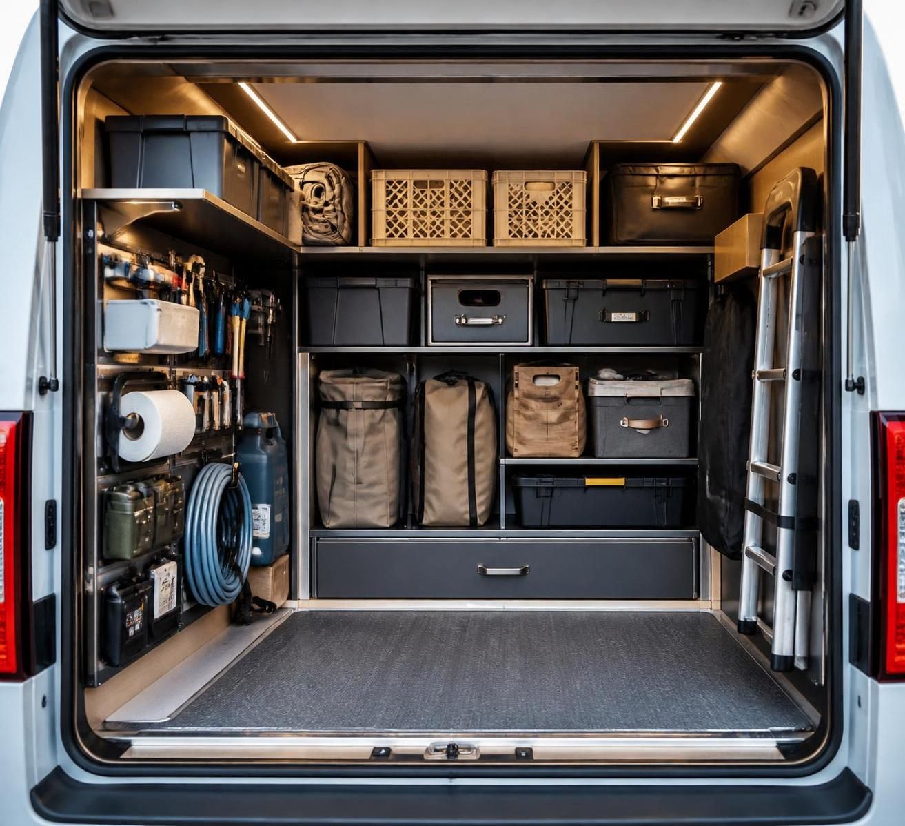 découvrez notre kit d'aménagement pour soute de camping-car, conçu pour optimiser l'espace et vous permettre de voyager léger et organisé en toute simplicité.